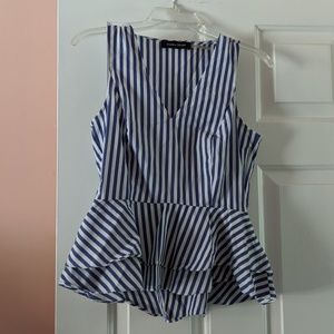 Ivanka Trump Blue and White Striped Peplum Top